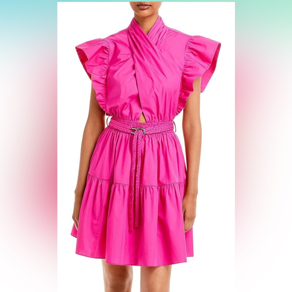 Derek Lam 10 Crosby Hot Pink Belted Ruffle Minidress